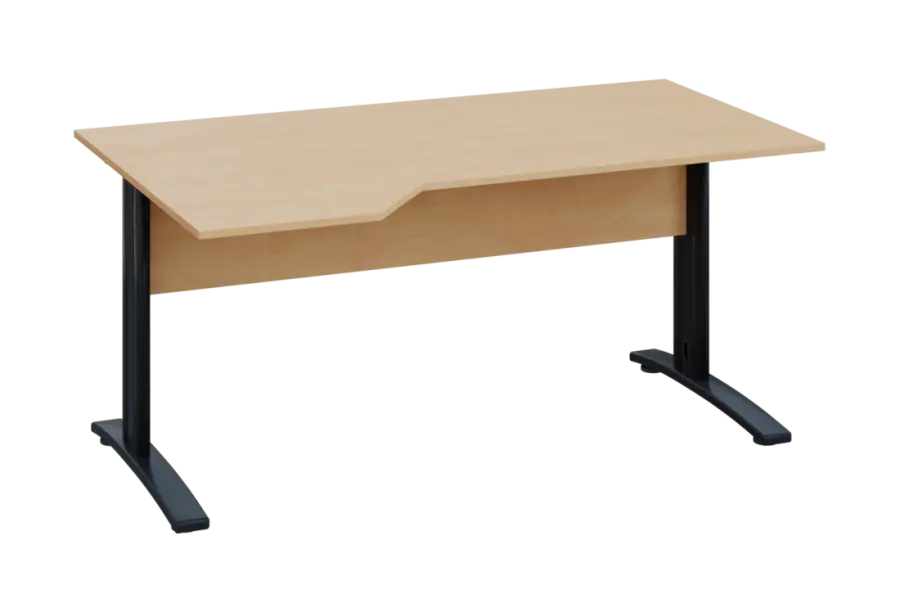 EZK 28 - 164 stůl kancelářský, rohový, levý, kovová podnož černá, deska 25 mm, široký 1600 mm, bříza irská